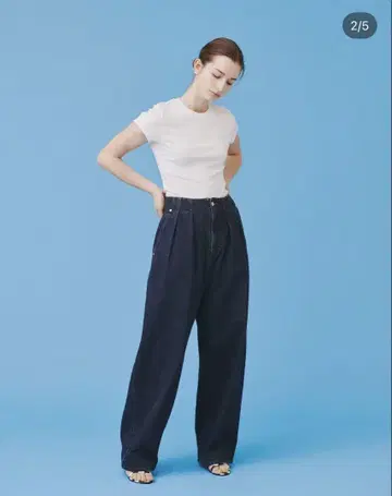 i'm in 츠지모토 마이 와이드 청바지 네이비
