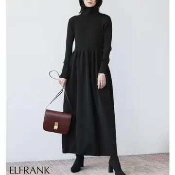 2023 엘프랭크 니트 원피스 코쿤 실루엣 리브 블랙