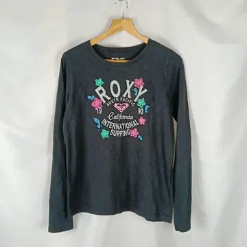ROXY 프린트 긴팔 티셔츠 자수 로고 블랙 XL B3661