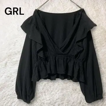 GRL 린넨 혼방 프릴 카슈쿨 페플럼 상의 블랙 M