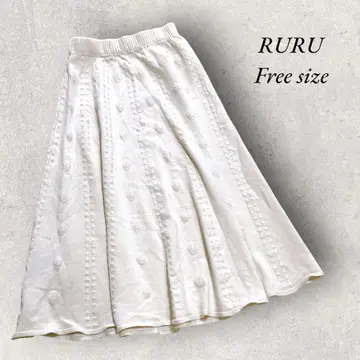 RURU 롱 기장 플레어 스커트 니트 허리밴딩 캐주얼 올 패턴 가을/겨울