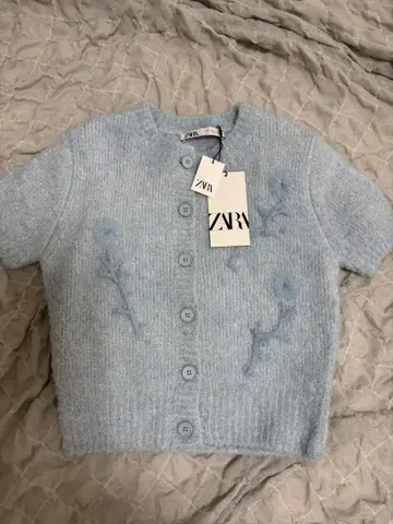 ZARA 스카이블루 반팔 니트 가디건