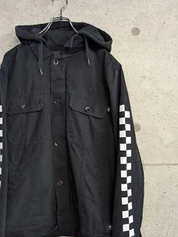 VANS 소매 체커 패턴 후드 부착 블랙 데님 자켓 M