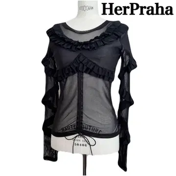 HerPraha 하프라하 프릴 시스루 시어 탑 긴팔 블랙