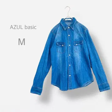 [ AZUL ] 데님 셔츠 던가리 셔츠 스냅 버튼 케미컬 워시