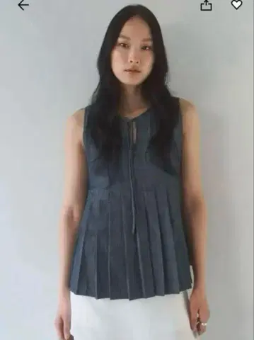 H&M 데님 페플럼 상의 샴브레이 리본 턱
