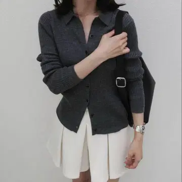 유니클로 메리노 리브 폴로 가디건 s 그레이