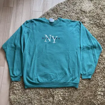 90s Hanes HEAVYWEIGHT 자수 맨투맨 NY 로고 좋은 색감