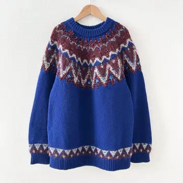 COOHEM 노르딕 무늬 니트 블루 L