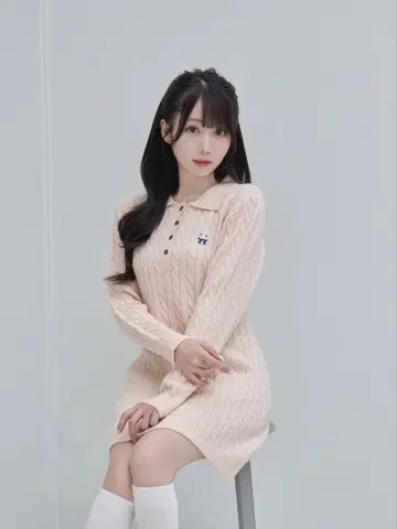 Rose Muse 케이블 니트 원피스 pink