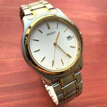 작동품 SEIKO 쿼츠 데이트 콤비 삼침 라운드 남성용 손목시계