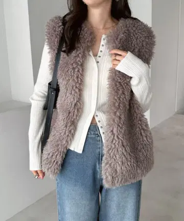 퍼 베스트 시프풍 퍼 베스트 그레이