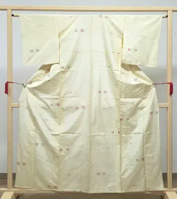 A 단의 기하학 패턴 연한 노란색  순수 실크 코몬 기모노