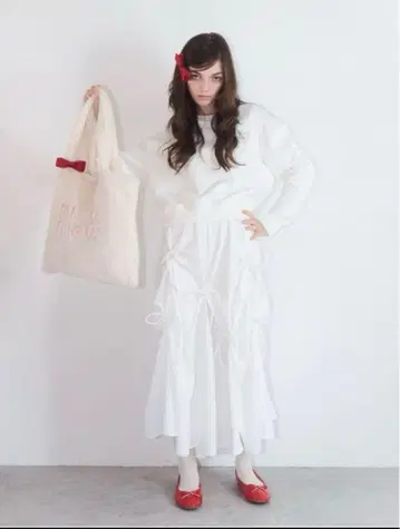 mieya mieya PINCH RIBBON SKIRT WHITE