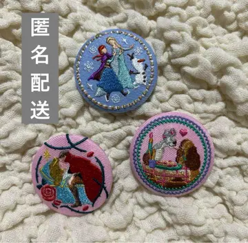 디즈니 자수 캔뱃지 3개 세트 안나 강아지 잠자는 숲속의 미녀
