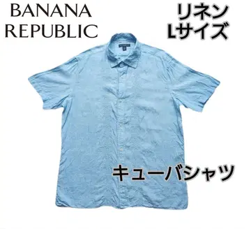 BANANA REPUBLIC 쿠바 셔츠 린넨 100% L 파랑 자수