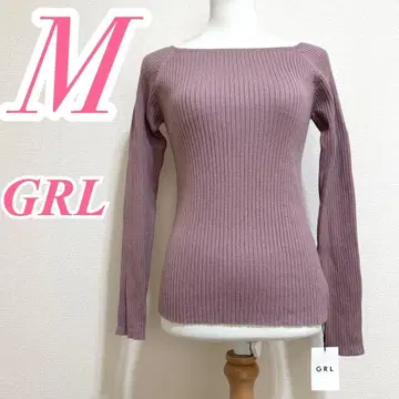 GRL M 핑크 리브 니트 긴팔 스웨터 깔끔한 코디 오피스 캐주얼