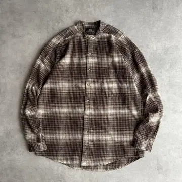 90s 플란넬 셔츠 밴드 카라 턱 스트랩 옴브레 체크