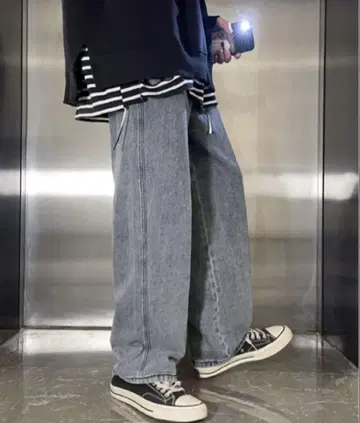 그레이 데님 와이드 팬츠