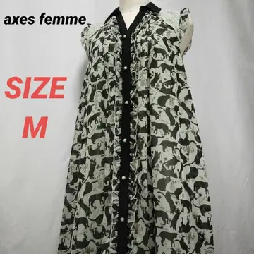 axes femme 튜닉 미니 원피스 고양이 패턴 쉬폰 프릴 M