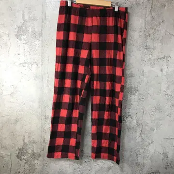 Y5987 구제 의류 체크 파자마 팬츠 오렌지 블랙 90s Y2K