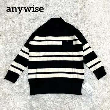 에니와이즈 촉촉하고 매끄러운 하이넥 니트 QVC 블랙 보더 S