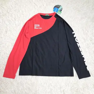 택 포함 새상품 BENETTON 베네통 긴팔 롱티 블랙 레드 L