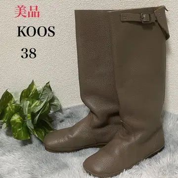 새상품급 KOOS 코스 롱 부츠 벨트 포함 38 그레이지 주름 가공