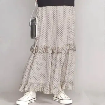 누키테파 프릴 롱 스커트 도트