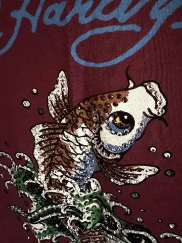Ed Hardy 큐빅 물고기 디자인 티셔츠 S
