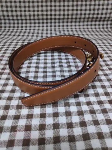 브라운 가죽 벨트 골드 금장 장식 90cm