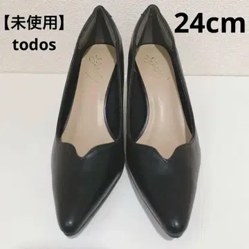 todos 블랙 가죽 스틸레토 하이힐 24cm
