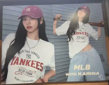 [ 일본 미발매 ] 카리나 착용 MLB 퍼플 데미지 가공 캡
