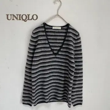 [ UNIQLO/CASHMERE ] V넥 멀티 보더 니트 스웨터 M