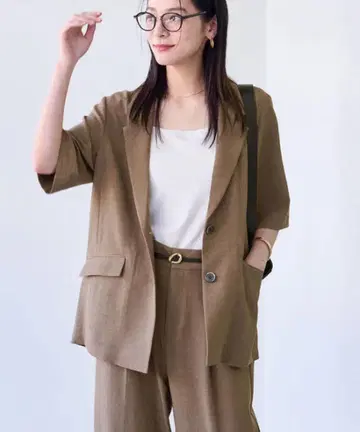 VIS [ 접촉 냉감 워셔블 ] 미이지 린넨 라이크 하프 슬리브 자켓