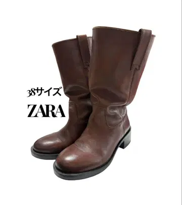 ZARA 브라운 미들 기장 천연 가죽 리얼 가죽 부츠 38