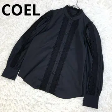 새상품급 COEL 긴팔 레이스 셔츠 블랙 F 밴드 카라