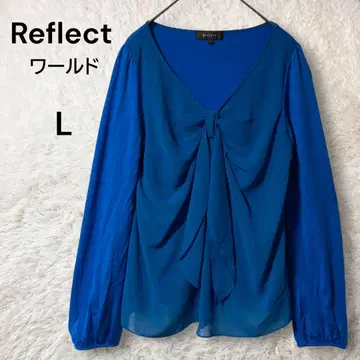 Reflect 울 쉬폰 프론트 레이어드 보타이 블라우스 L 블루
