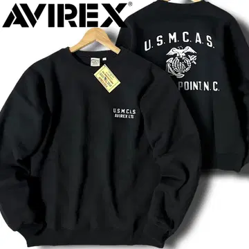2XL 아비렉스 두꺼운 코튼 프린트 스웨트 셔츠 트레이닝복 블랙