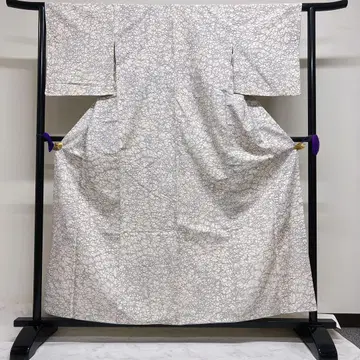 코몬 지 꽃 무늬 톤 다운 블루 화이트칼라 기모노 092a p