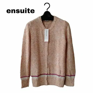 택 포함 새상품 ensuite 스위트 면 가디건 M 여유로운 핏 핑크