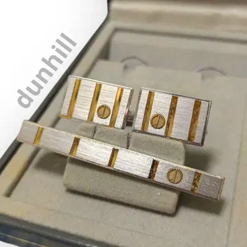 [ dunhill ] 던힐 커프스 넥타이핀 세트 스트라이프 로고 실버