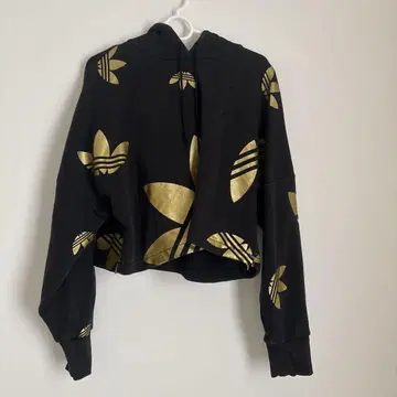 adidas 크롭 후드티 블랙/금