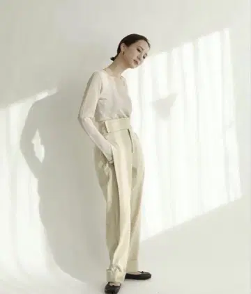 louren 웨이스트벨트 하이웨이스트 택 팬츠