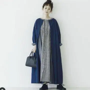 새상품 택 사만사 모스모스 yuki 콜라보 앞뒤 착용 데님 원피스 아우터