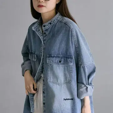 퓨어세신 빈티지 데님 밴드 카라 셔츠