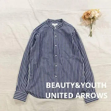 뷰티&유스 유나이티드 애로우즈 스트라이프 밴드 카라 셔츠 S 블루