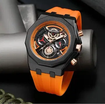 [ 존재감 발군 ] 남성용 손목시계 오렌지 고무 벨트 럭셔리 디자인