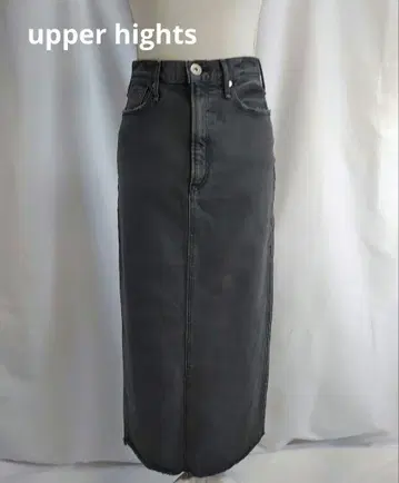 어퍼 하이츠 블랙 데님 롱 스커트 데미지 가공