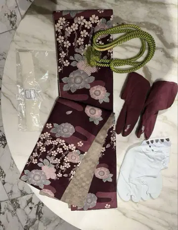 유카타 기모노용 꽃무늬 오비 타비 잡화 세트